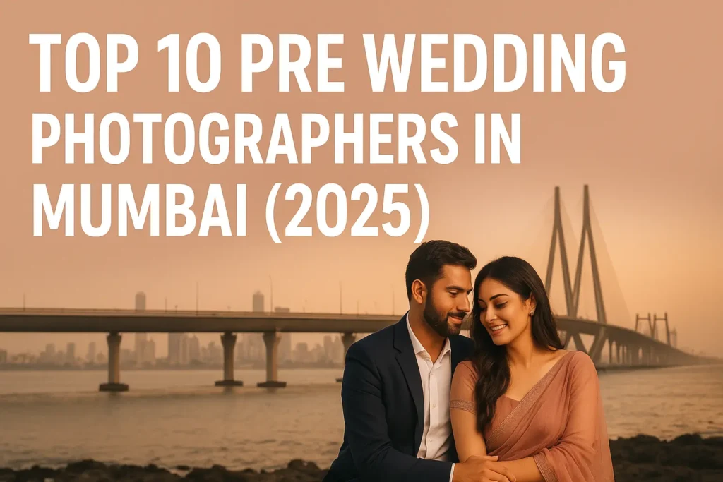 Couple posing at Bandra-Worli Sea Link during golden hour – featured in Top 10 pre wedding photographers in Mumbai (2025) guide
